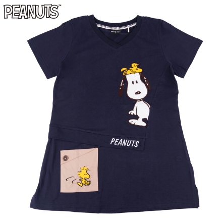 史努比戴狗碗帽V領造型剪裁長版T