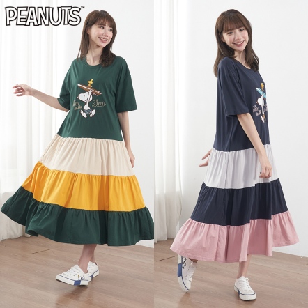 史努比衝浪去連身短袖蛋糕洋裝