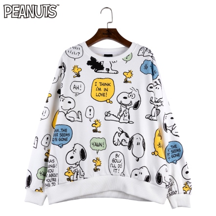 史努比說話滿版羅紋拼接大學T