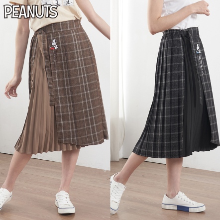 史努比打字機扣環拼接百褶裙