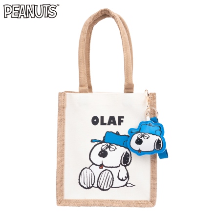 歐拉夫麻布拼帆布購物袋(附吊飾)