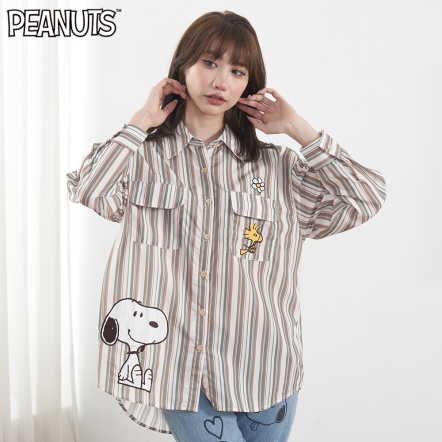 史努比愛花花雙口袋長袖襯衫