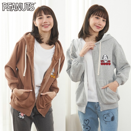 史努比GOOD連帽寬鬆情侶外套(內刷毛)