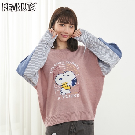 史努比有朋友真好拼接落肩針織衫