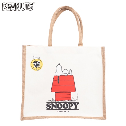 史努比愛睡覺75週年麻布拼帆布購物袋(大)