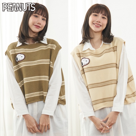 史努比小電繡粗針下襬捲邊毛衣背心