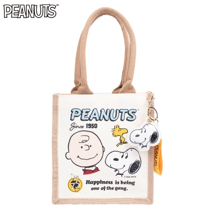 查理布朗與史努比75週年麻布拼帆布購物袋(附吊飾)