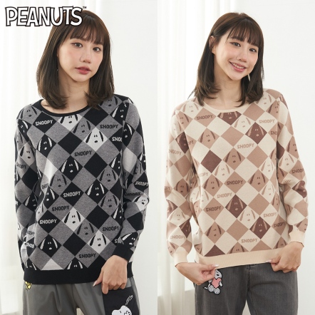 史努比菱格表情圓領針織衫