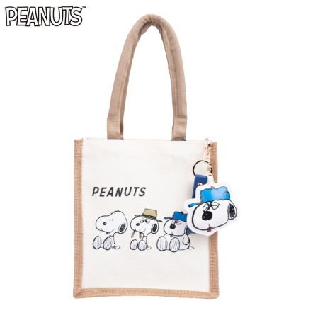 史努比與兄弟麻布拼帆布購物袋(附吊飾)