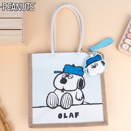 歐拉夫坐好麻布拼帆布購物袋(附吊飾)