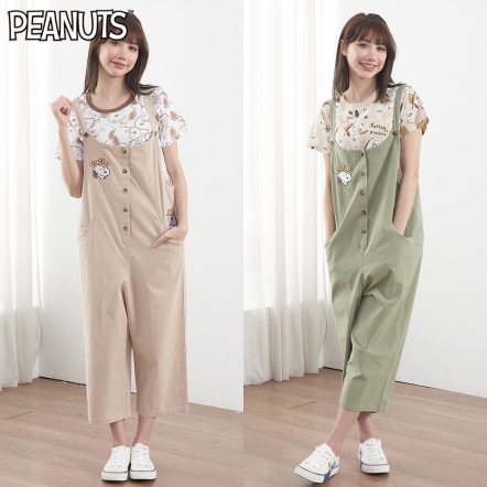 史努比與歐拉夫日系寬鬆鈕扣吊帶褲