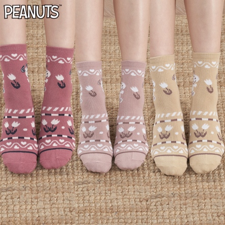 史努比心花怒放中筒襪(卡其/紅)