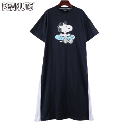 史努比游泳圈連身側邊拼接洋裝