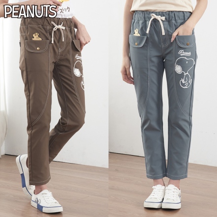 史努比胡士托躲貓貓裝飾口袋綁帶休閒褲