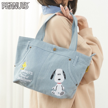 史努比朝你走來牛仔手提包(淺藍)