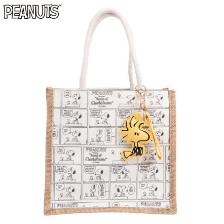 小黃鳥滿版麻布拼帆布購物袋(附吊飾)