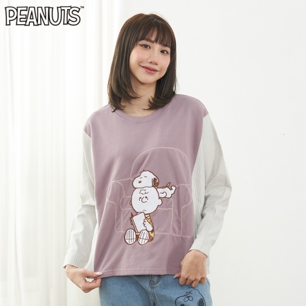 查理沙發閱讀飛鼠袖型拼接上衣