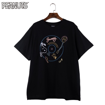 史努比陶醉音樂袖圓領短T(男女共版)