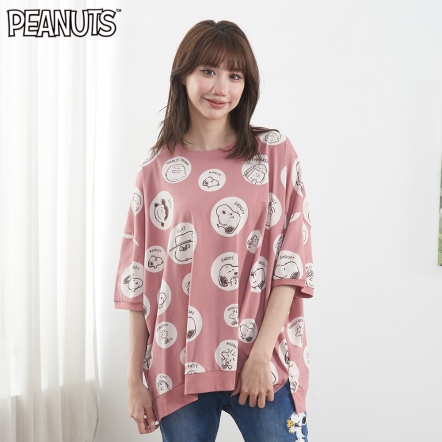 花生漫畫點點頭寬鬆羅紋五分袖T恤