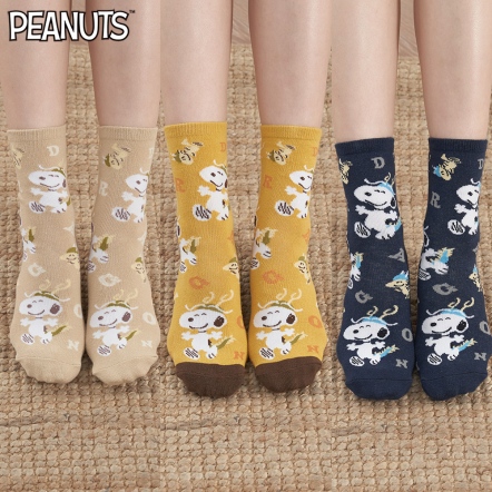 史努比龍心大悅中筒襪(卡其/藍/黃)