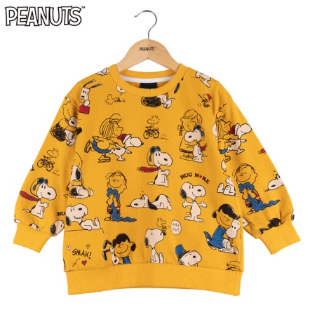 史努比擁抱滿版寬鬆拼接童大學T(120-150公分)