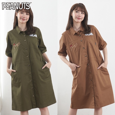 史努比蝴蝶結短袖口袋襯衫洋裝