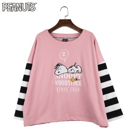 史努比熟睡中拼接袖落肩圓領T