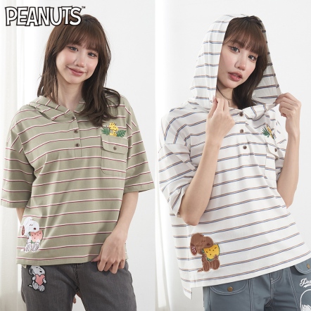 史努比紅西瓜連帽領口開釦上衣