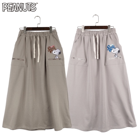 史努比開心雙口袋抽繩A字棉裙(灰/咖啡)