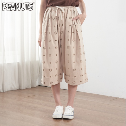 史努比滿版寬鬆褲管反折燈籠褲