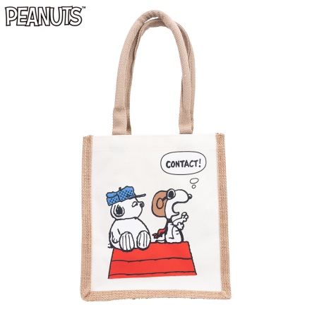 史努比在屋頂麻布拼帆布購物袋(附吊飾)