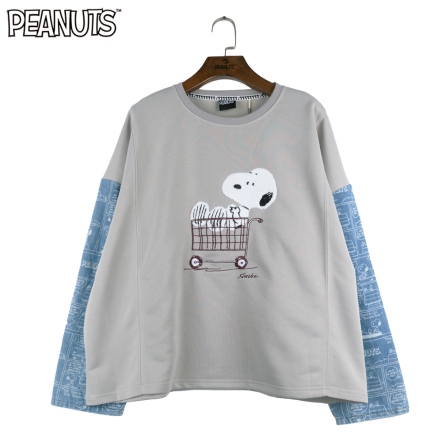 史努比購物車川字拼接袖落肩圓領T