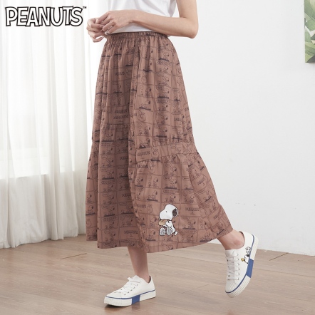 史努比吃甜甜圈不規則接片鬆緊裙