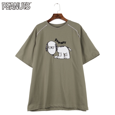 史努比低頭斜肩滾邊短袖上衣