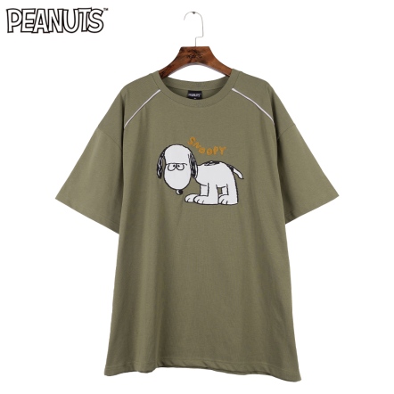 史努比低頭斜肩滾邊短袖上衣