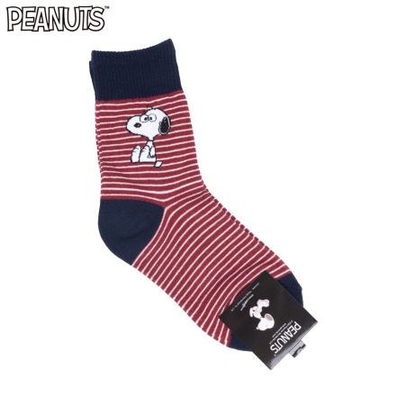 條紋大眼史努比中筒襪