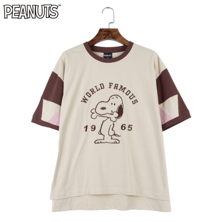 史努比世界有名三角拼布短袖上衣(綠/杏)